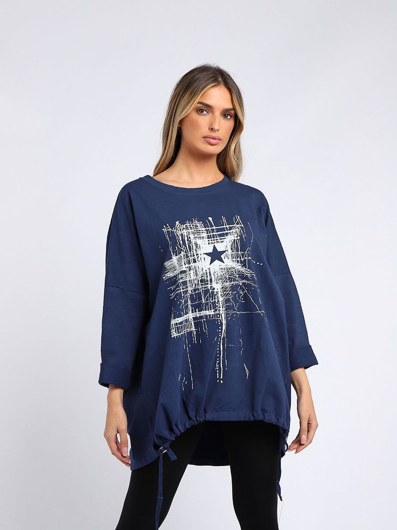 Starburst Cotton Sweater Navy "Made in Italy" image 0